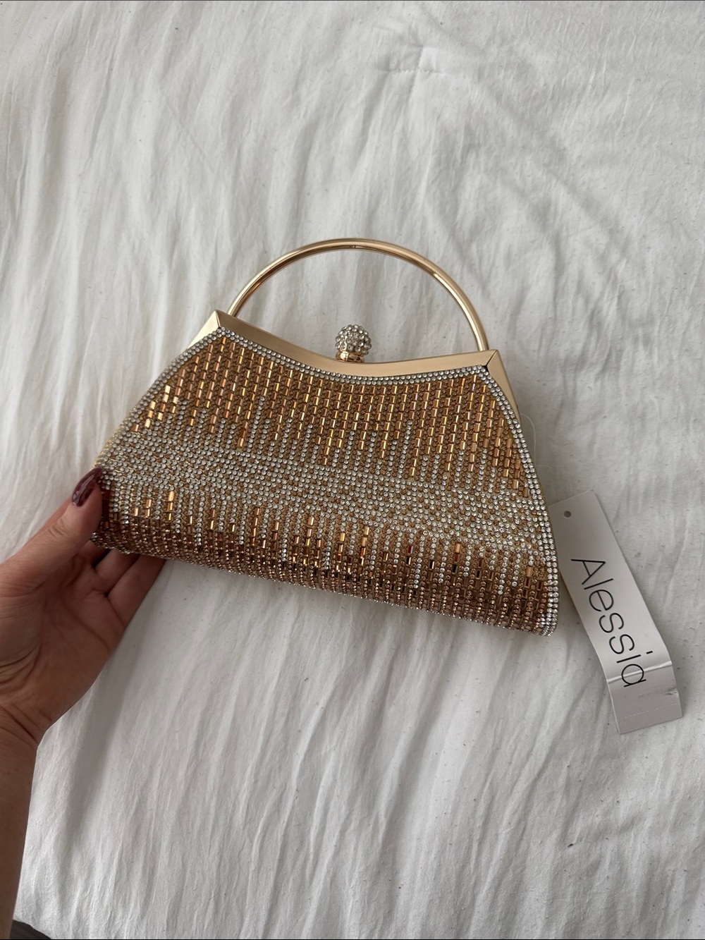 Alessi Gold and Crystal Beaded Evening Clutch